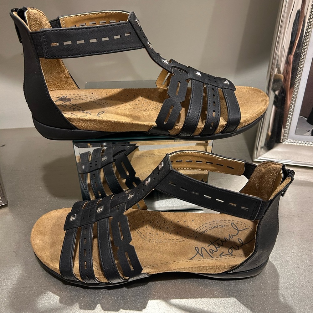 Natural Soul Black Strappy Silver stud leather Sandals